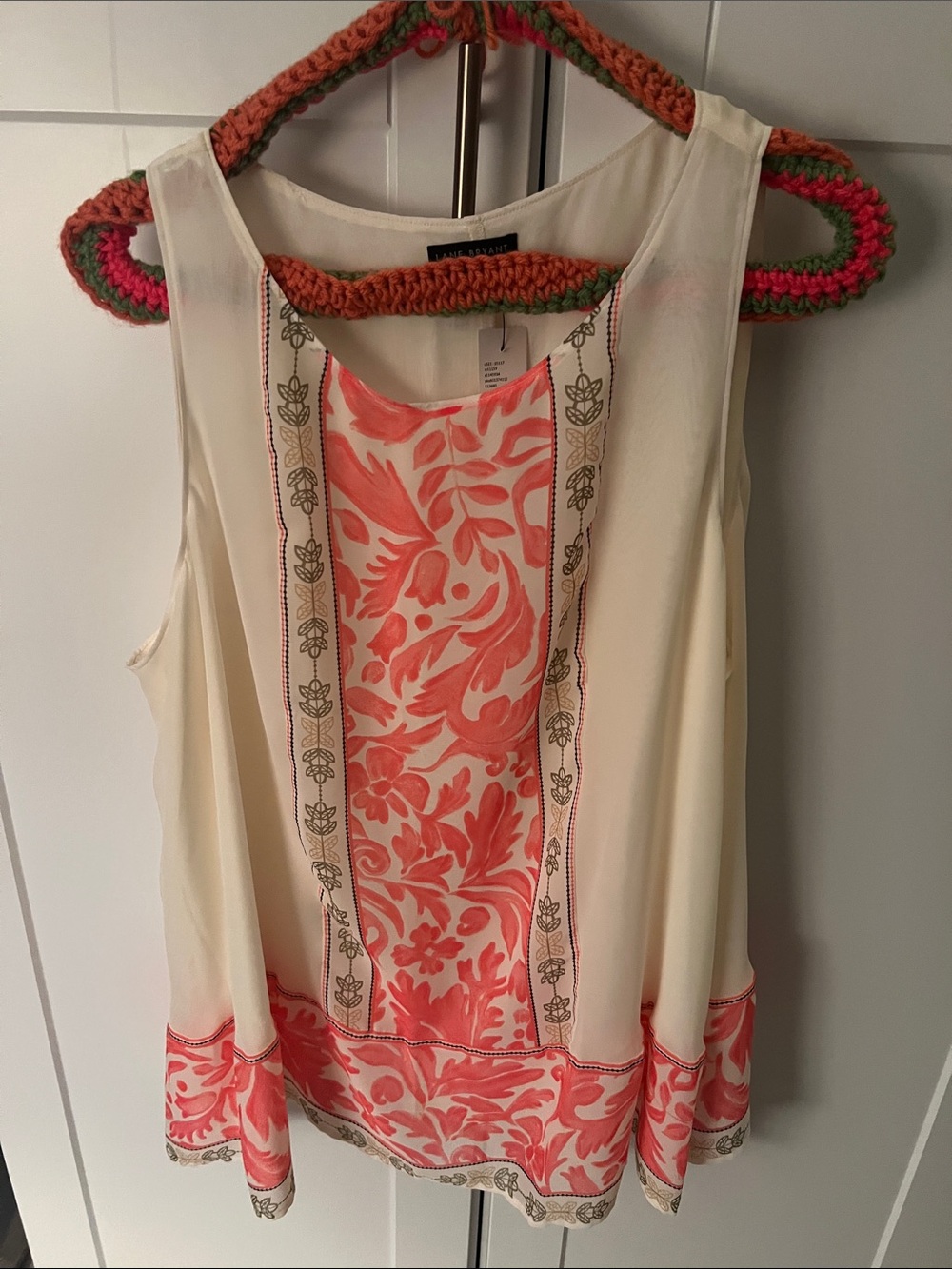 Lane Bryant Cream Sleeveless Camisole with Coral Floral Panel